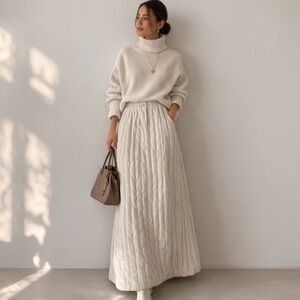 Cream Cable Knit Maxi Skirt - Effortless Everyday Style